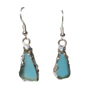 Handmade Sea Glass Earrings With Artisan Silver Blend Cabochons & 925 Hooks